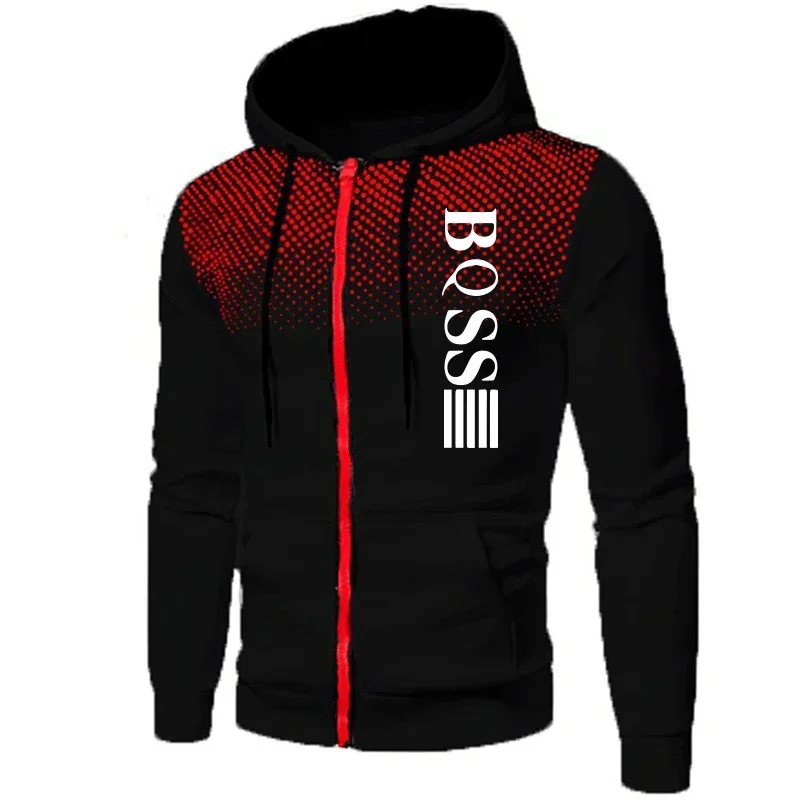 

New spring and autumn sports men's casual hooded jacket, fashionable outdoor jogging windproof zipper warm men's clothing