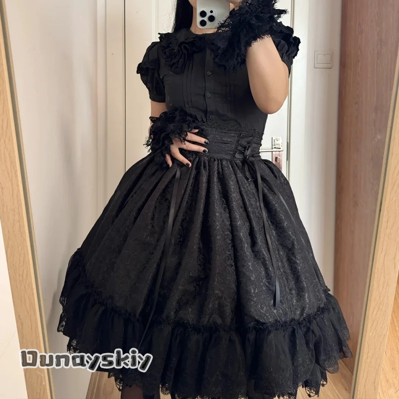 

aBNNS*Gothic Punk Sweet Dark Texture Puff Skirt Set 2026 New Kawaii Lolita Harajuku Alt Fashion Cosplay Outfit Jirai Kei Vintage