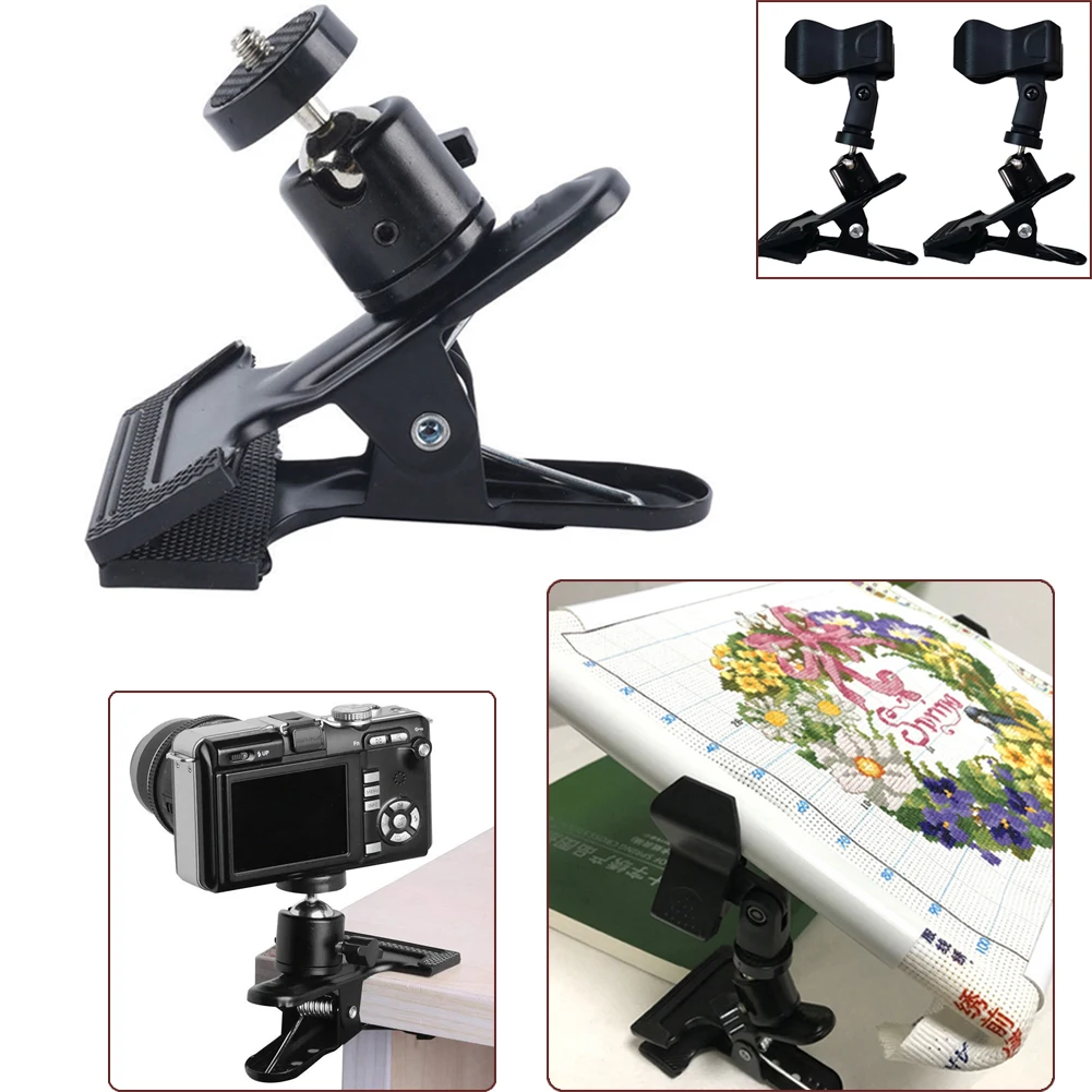 2pcs Cross Stitch Clip Clamp Non-slip Table Edge Embroidery Clip Adjustable Embroidery Clip 360 Rotation Metal Camera Holder