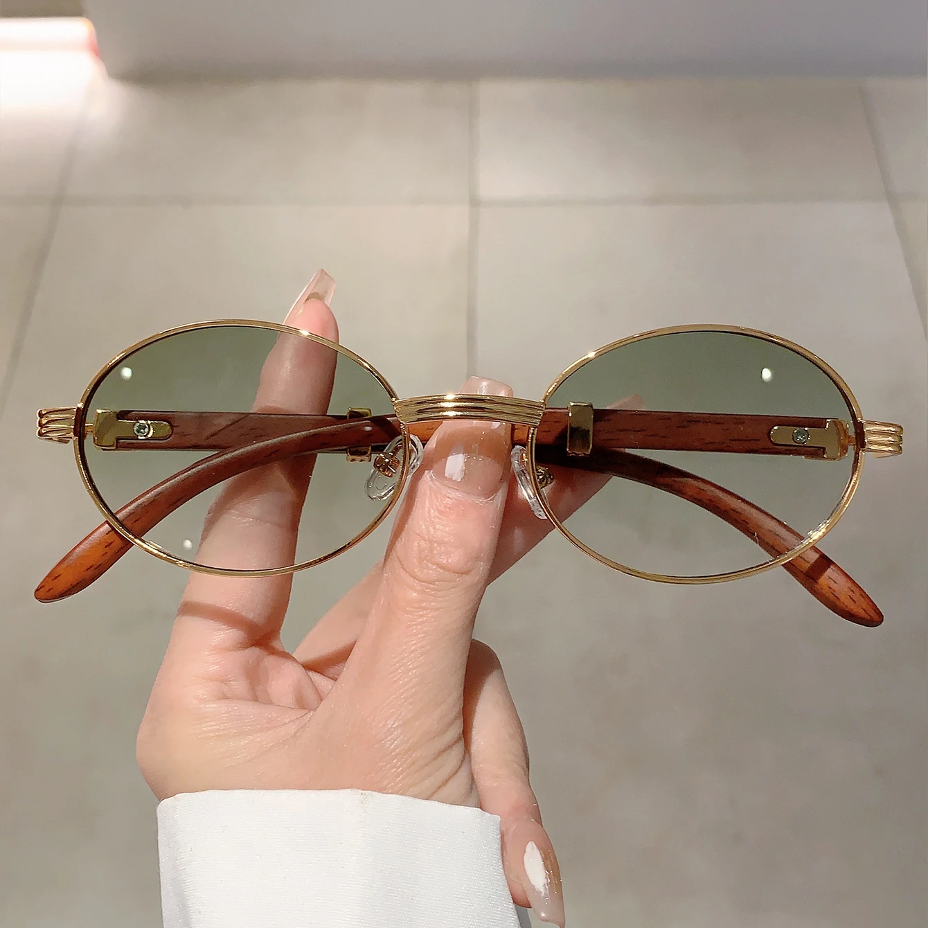 KAMMPT Vintage owalne okulary przeciwsłoneczne 2024 nowe stylowe metalowe obręcze gradientowe odcienie modny projekt marki moda zielone okulary przeciwsłoneczne na zewnątrz