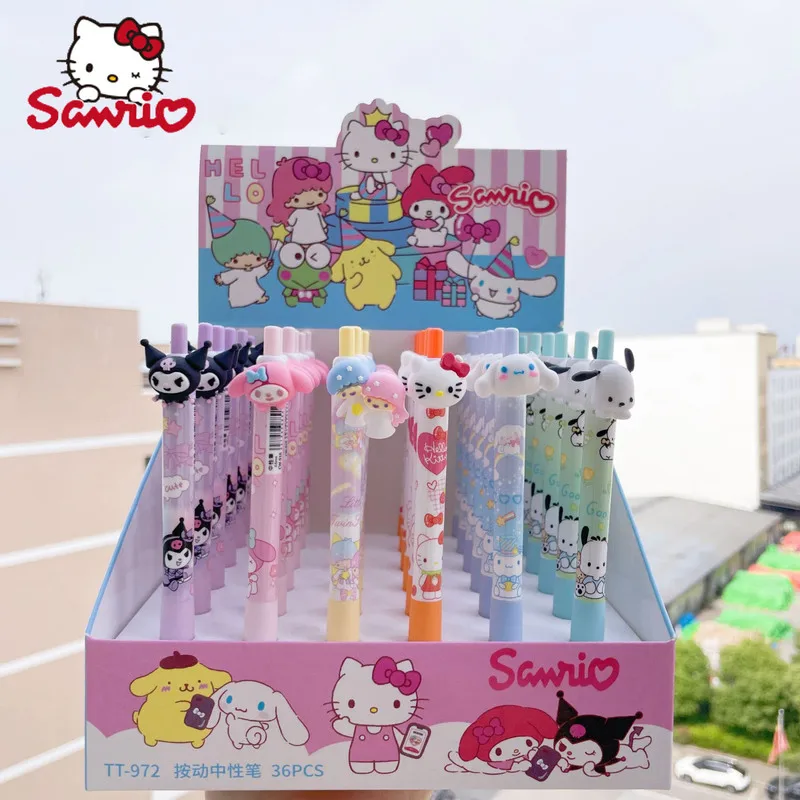 

Sanrio 12/36 шт. кавайная гелевая ручка с мультяшным рисунком Hello Kitty для девушек с сердцем для студентов сверхгладкая гелевая ручка не прилипает чернила гладко