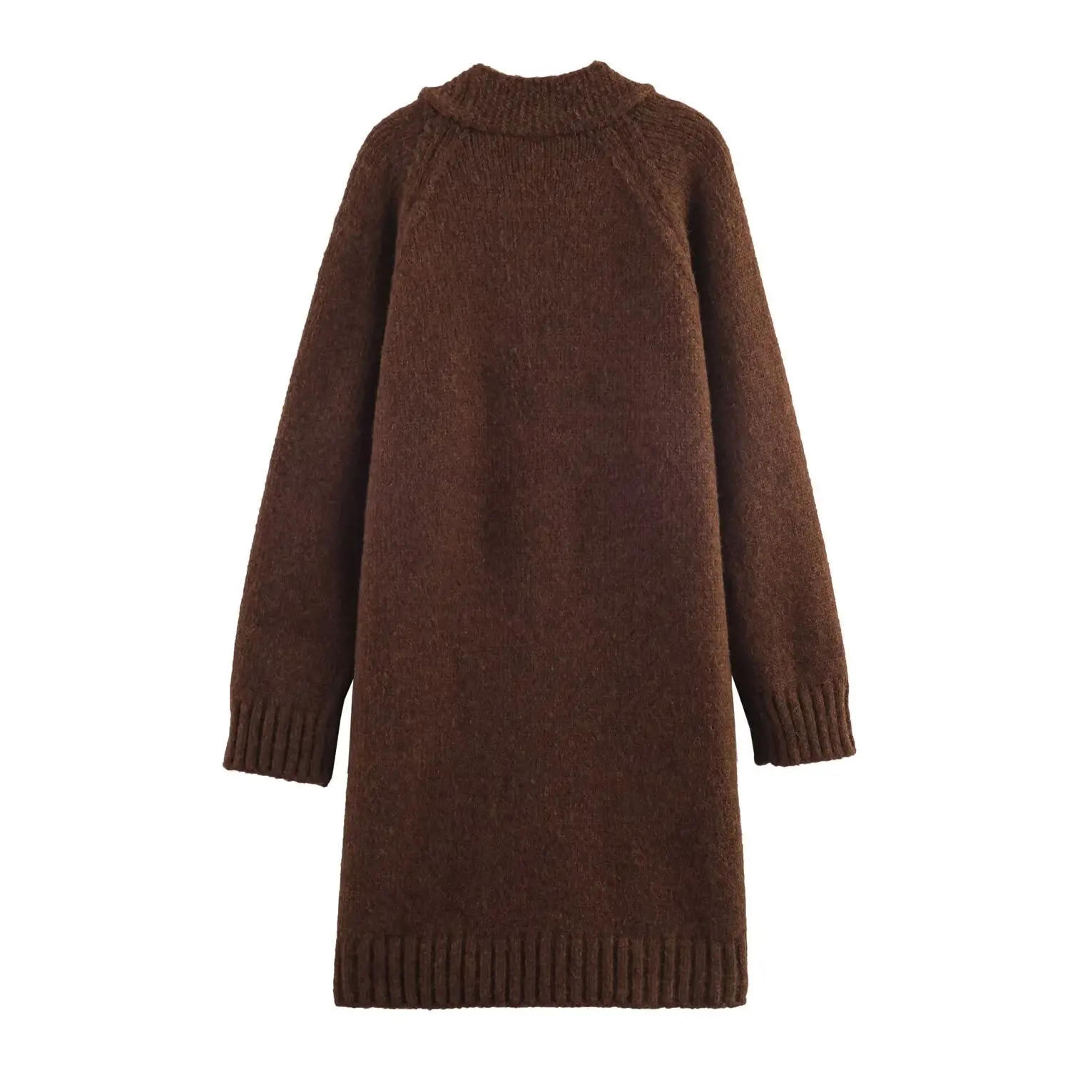 Dave&Di Nordic Minimalist Brown Knitted Jacket Women Winter Long Coat Drop Shoulder Vintage Women's Jacket Woman Clothes Tops