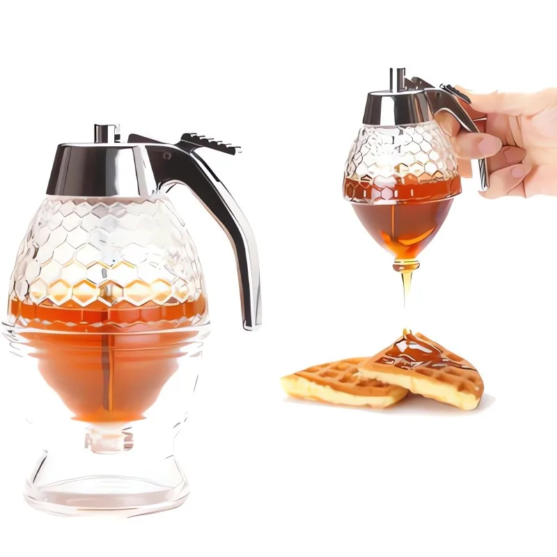 Honey Dispenser Non-Glass Syrup Dispenser Honey Container Honeycomb Shaped Honey Distribution Tank Honey Jar with Stand