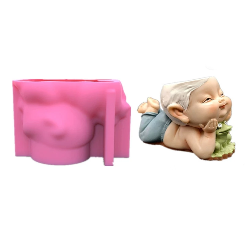 for Frog Boy Flowerpot Epoxy Resin Mold Succulent Plant Pot Holder Concrete Plaster Silicone Mould DIY Craft Pen Drop shipping