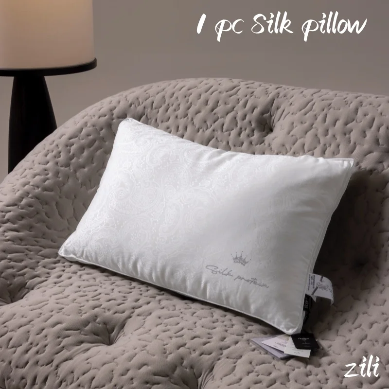 1 pc Luxury 100% Long Floss Silk Filling Pillow For Adult Queen Size 48x74cm Real Silk Filled Pillow