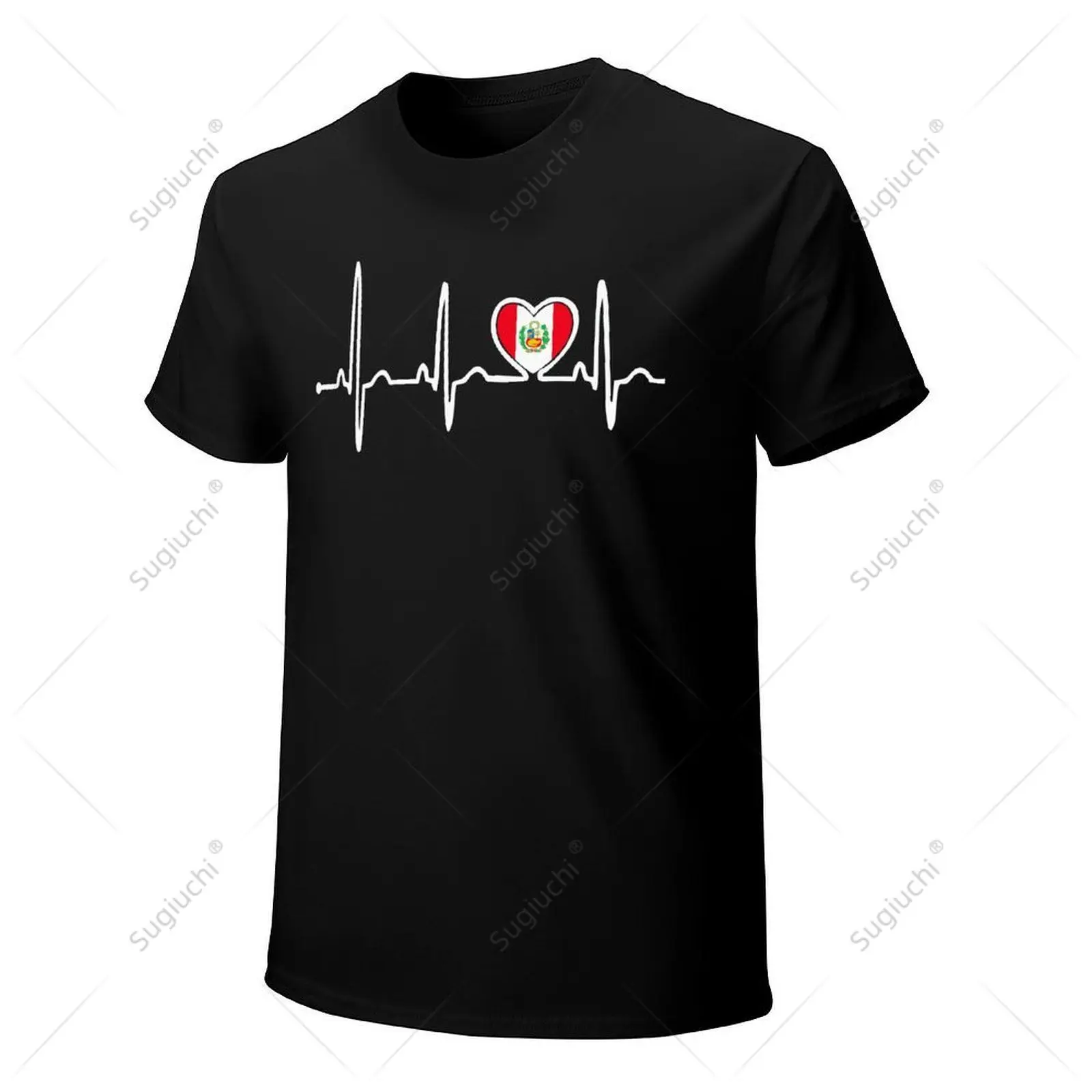 Unisex Men Peru Flag Electrocardiogram Heart Tshirt Tees T Shirts Women Boys 100% Cotton T-Shirt image 4