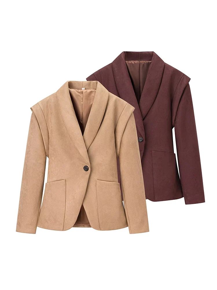 

European style new women's fashion versatile temperament solid color deerskin waist long sleeve jacket