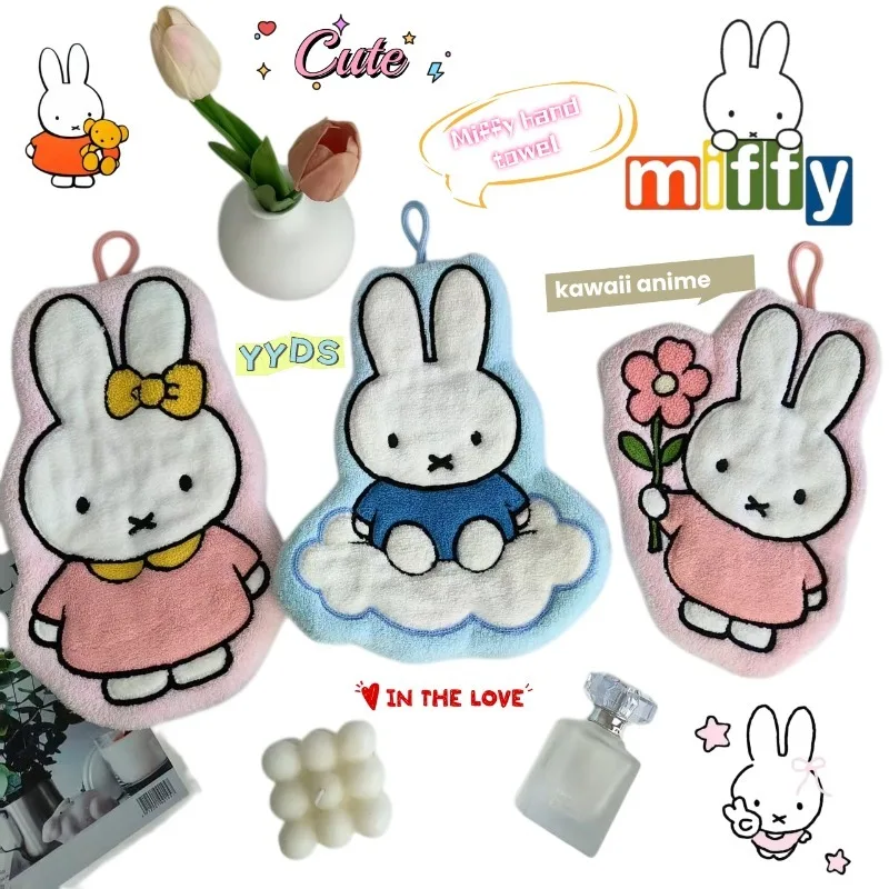 Kawaii Miffy Rabbit Cute Towel Anime Peripheral Hanging Thickened Kitchen and Bathroom Decoration Absorbent Cleaning Towel Gift