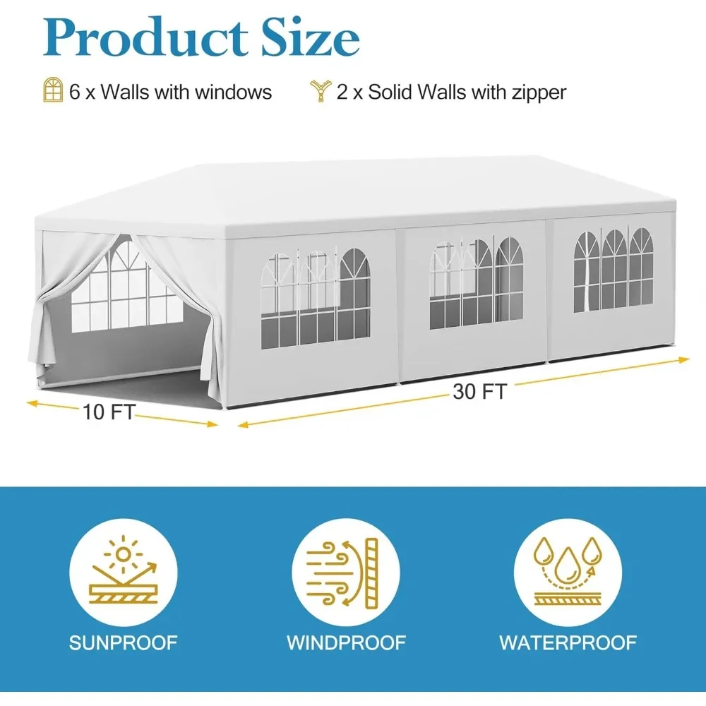 10 x30 Outdoor Gazebo White Canopy with sidewalls Party Wedding Tent Cater Events Pavilion Beach BBQ Event(10'X30')