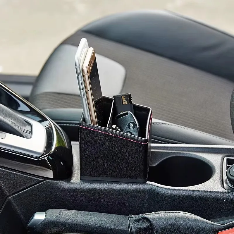 2026 New PU leather Square Container Cup Holder Pocket Car Center Control Storage Box Console Pocket Organizer Coin Collector