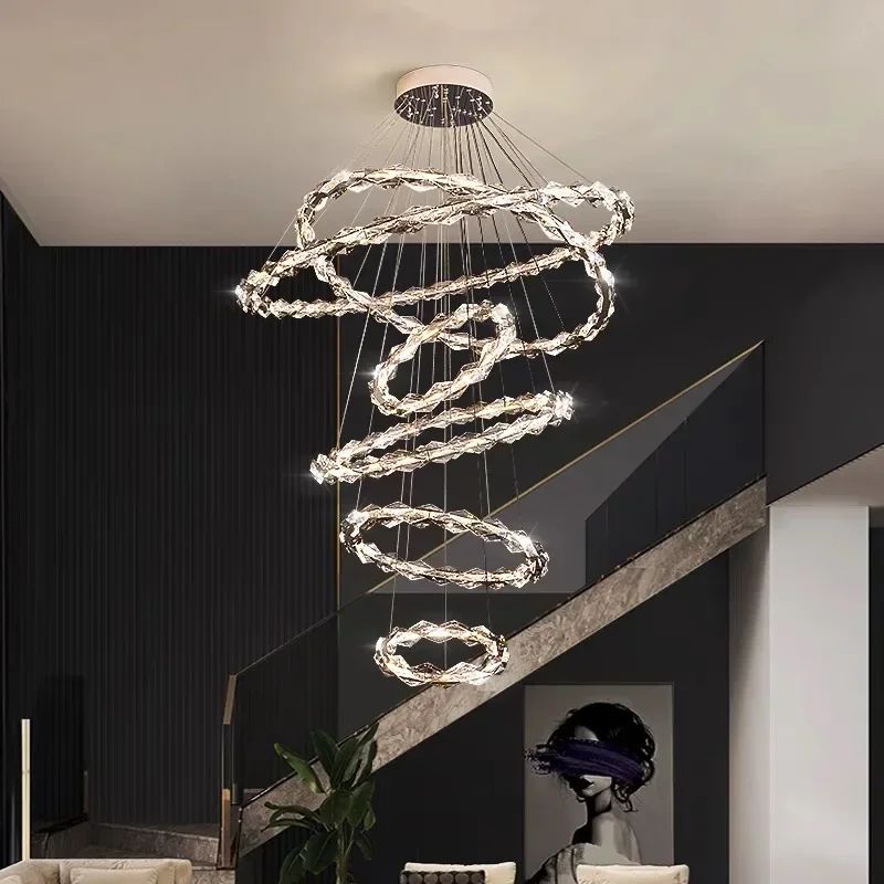 

Rings Lustre Modern Crystal LED Chandelier Light Suspension Hanging Lamp Cord Pendant Ceiling Surface Mounted