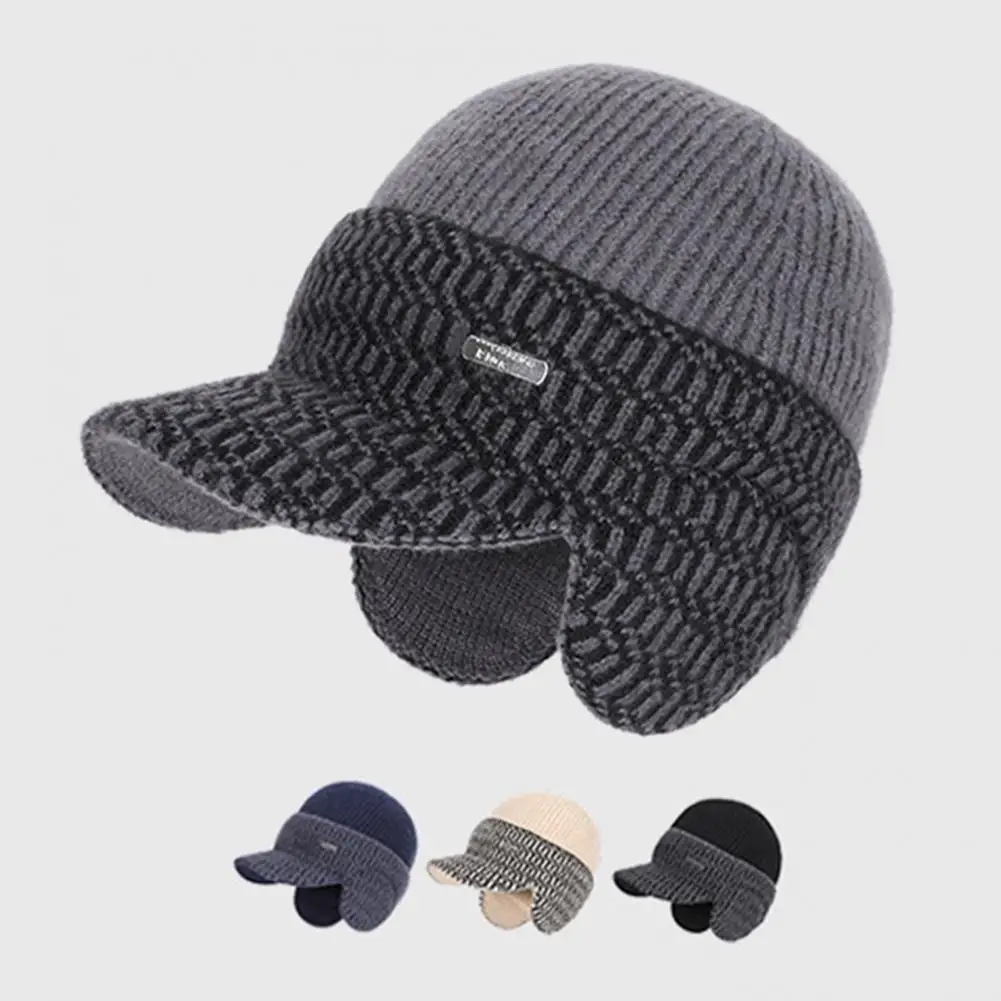 

Riding Hat Soft Plush Inner Wide Brim Ear-Protecting Knitting Baseball Cap Wind Snow Resistance Autumn Winter Knitting Hat