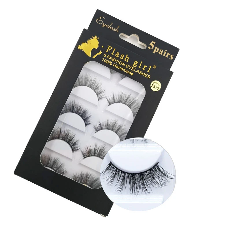 5-Paar-Set, natürlich aussehende falsche 3D-Wimpern im europäischen Stil, dreidimensionale gefälschte Wimpern im Großhandel für Augen-Make-up