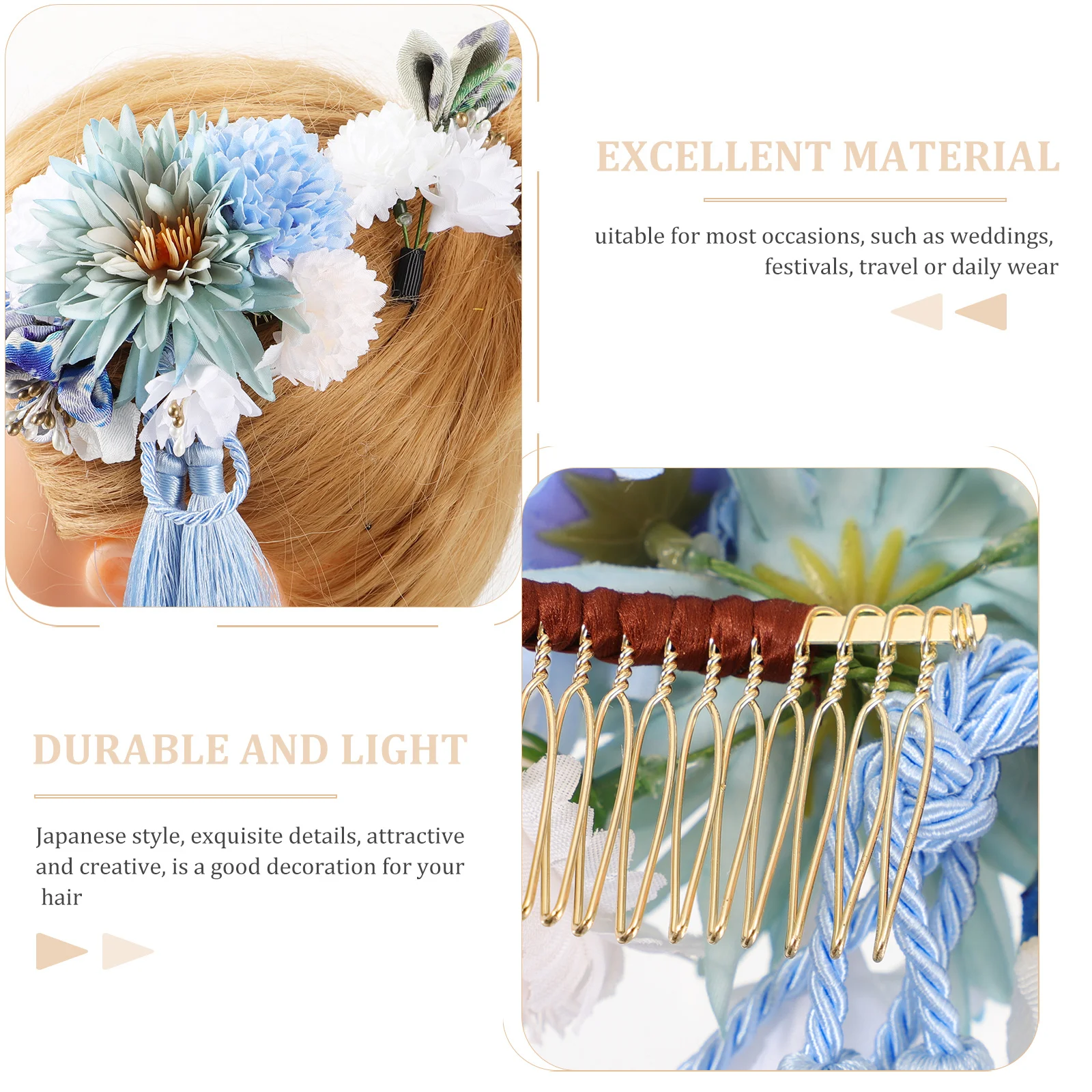 

2Pcs Flower Tassel Bridal Hair Combs Japanese Style Wedding Hairpins Lightweight Elegant Party Accessories Hairpin Comb