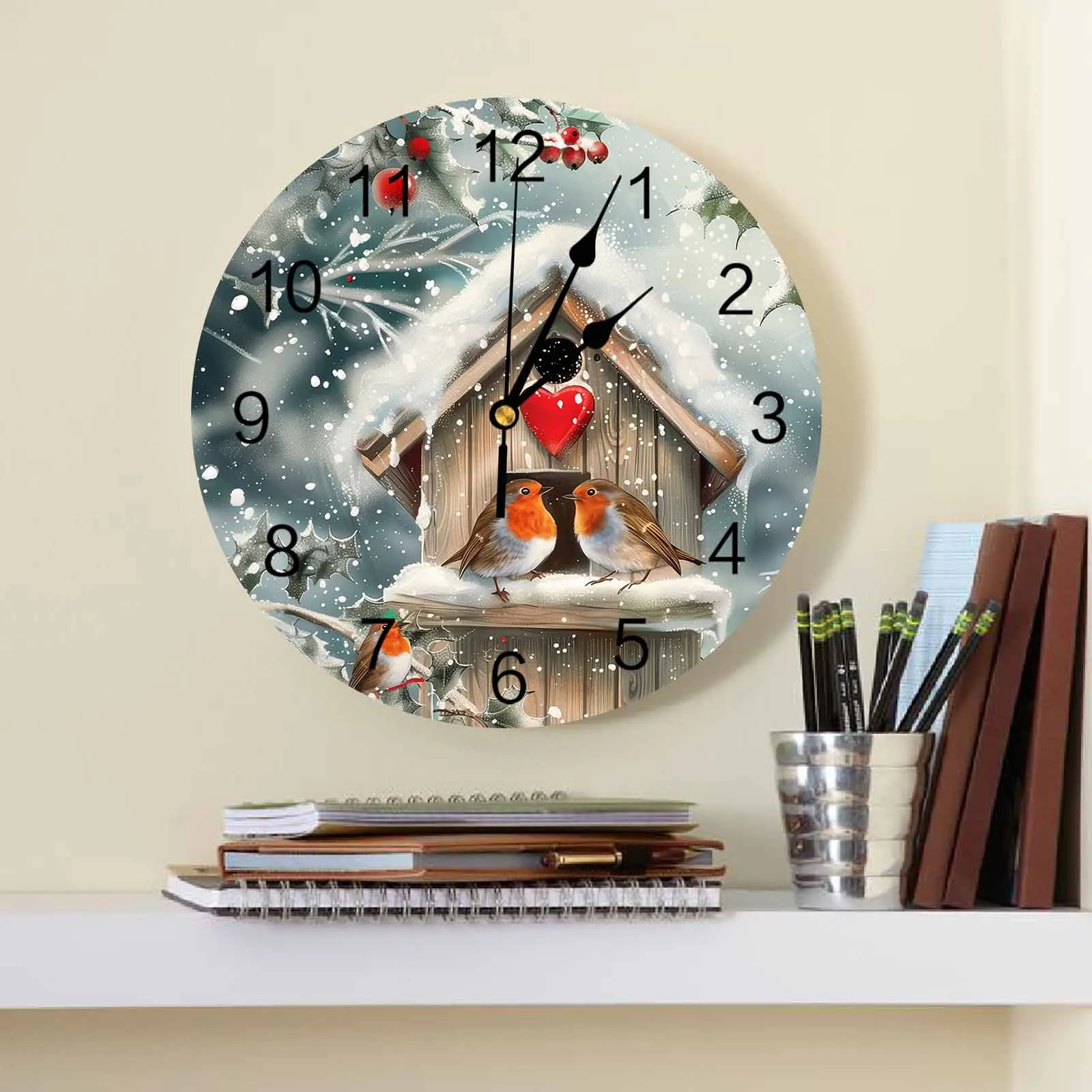 Christmas Robin Snowflake PVC Wall Clock Bedroom Decoration Wall Clock Modern Design Home Decore Wall Digital Clock