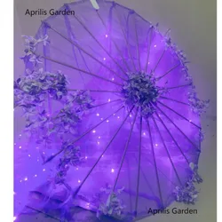 Aprilis Garden Purple LED Yarn Silk Cloth Decorative Umbrella Parasol Princess Lace Chinese Japan Umbrella Craft Party Cosplay