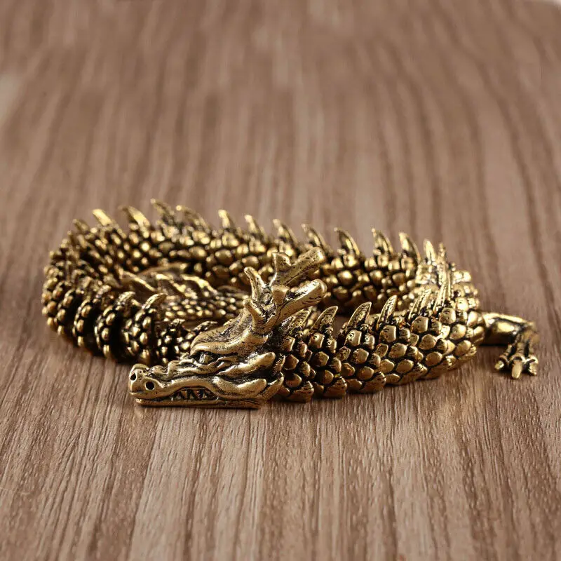 

Retro Brass Old Statue Chinese Handmade Living Dragon Ornament 3D Flexible Drago