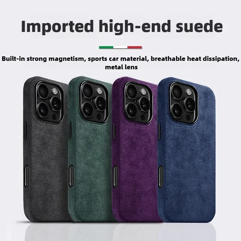 

For IPhone 16 Pro Max Flannel Magnetic Attraction Phone Case for IPhone 15 Pro Max 14 13 12 Turn Fur Protection Len Hard Cover