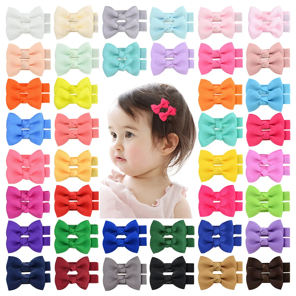 

2 Inches Solid Color Mini Bows Hair Clip for Kids Girls Bangs Hairpin Ribbon Covered Sweet Bows Headwear Hair Style Accessories