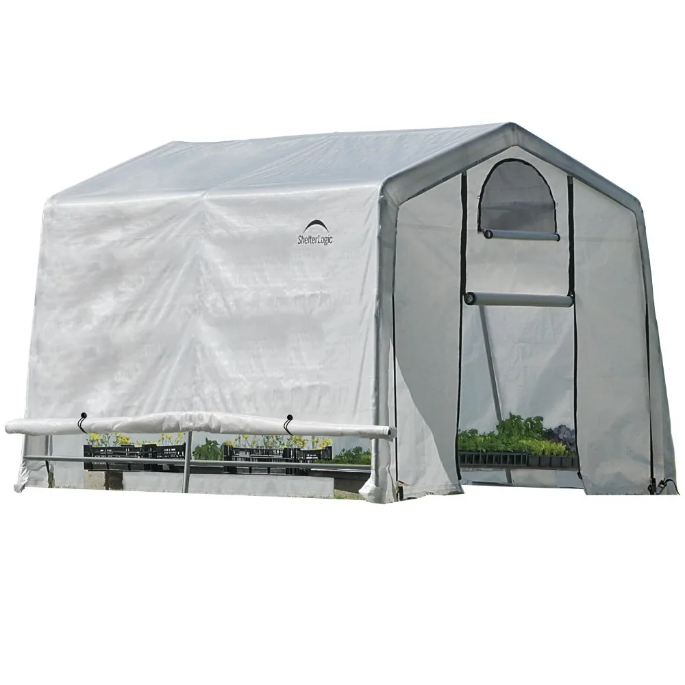 

Greenhouse in a Box, Roof Style Easy Access Outdoor Grow House with Translucent Waterproof Cover, 10' x 10', White