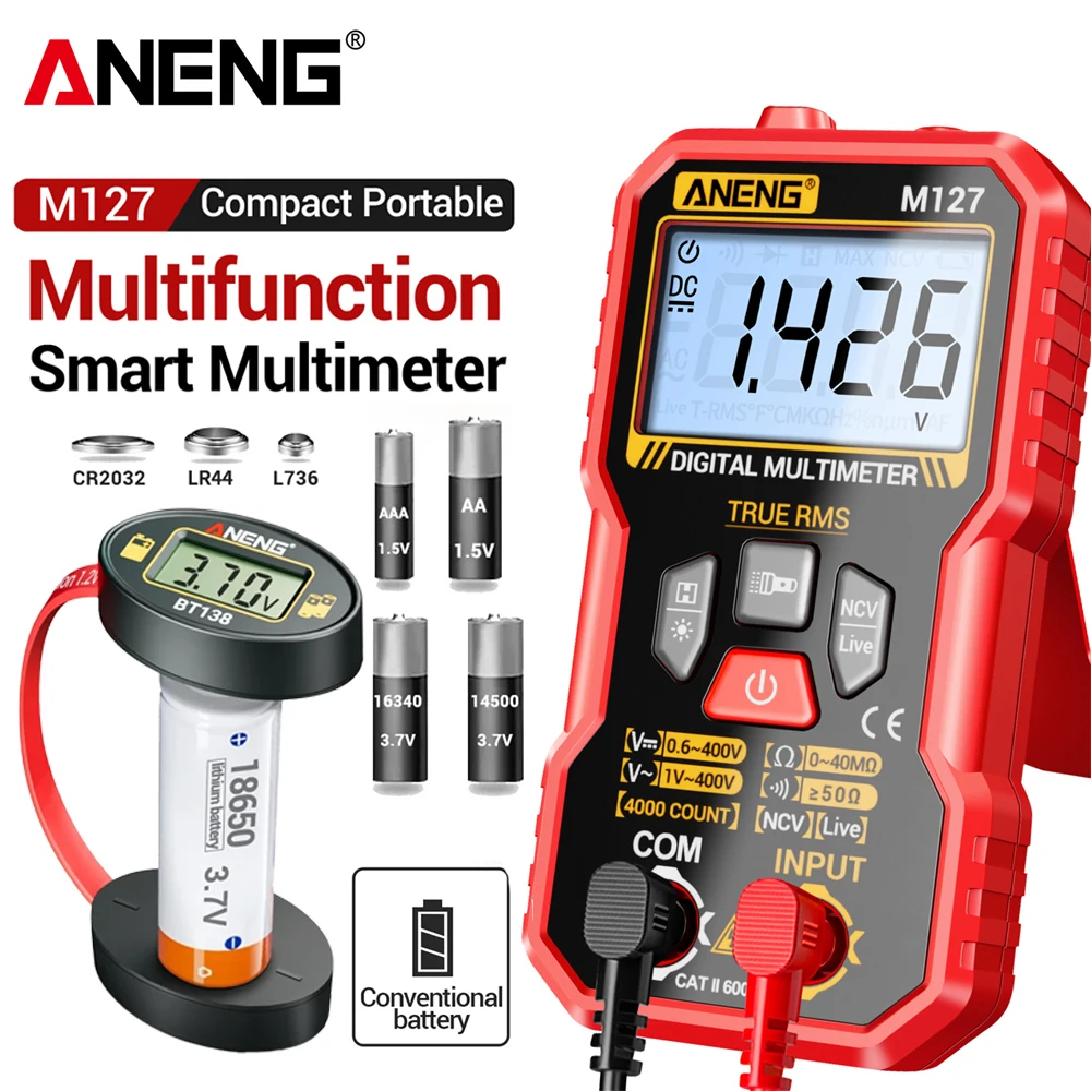 طقم اختبار مستوى البطارية الرقمي المتعدد ANENG المهنية التيار المتناوب/تيار مستمر الجهد المقاومة NCV التعريفي أدوات متر متعددة الوظائف