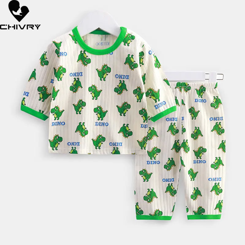 T-shirt à manches trois-quarts imprimé dessin animé pour enfants, pyjamas minces pour bébés garçons et filles, vêtements de nuit avec pantalon, vêtements de maison, été, nouveau