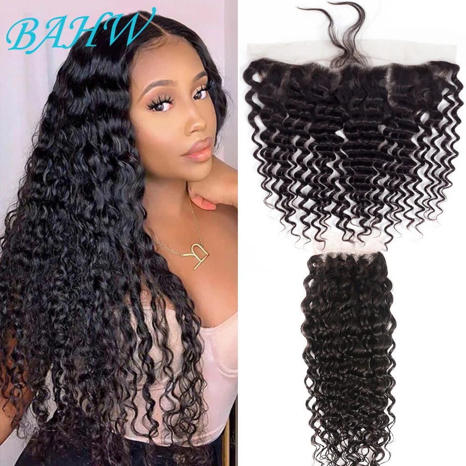 13x4 Water Wave Brazilian Lace Frontal Closure Pre Plucked Lace Frontal 4x4 Lace Closure 100% Human Hair Remy Hair Natural Color