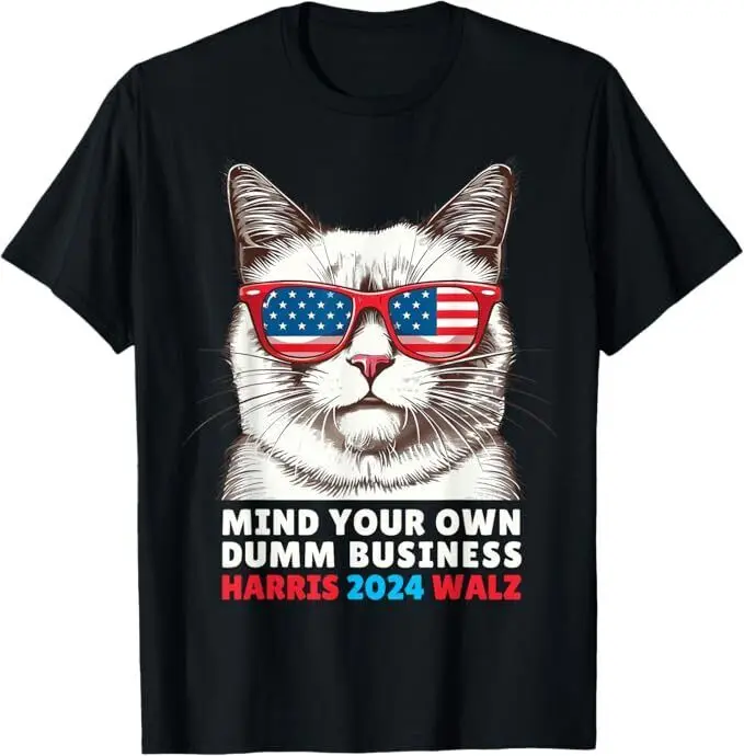 Walz Mind Your Own Damn Business Harris 2024 Walz Comma La Cat Lady T-Shirt