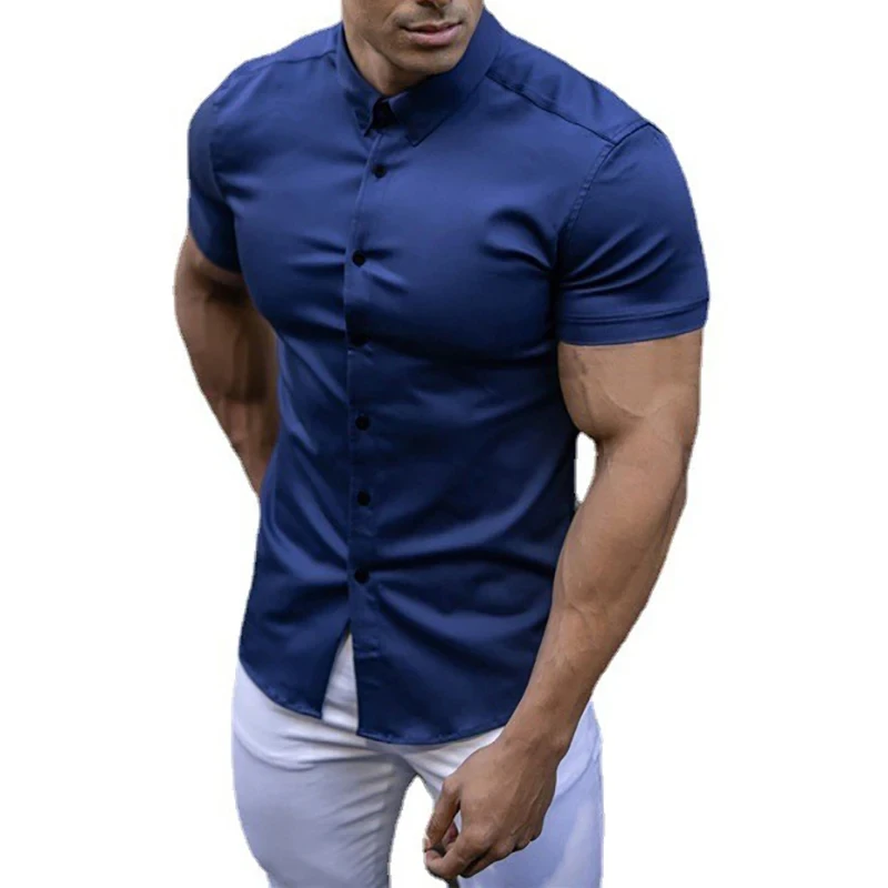 Summer Men\'s Casual Formal Single-breasted Shirt Fashion Loose Classic Slim Short Sleeve Solid Color Fashionable Shirt