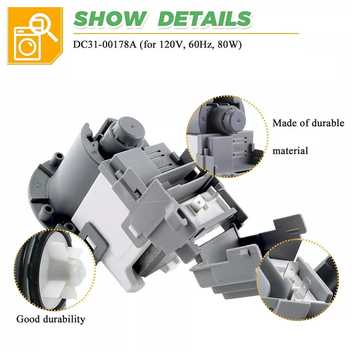 T27C DC31-00178A DC31-00187A Washing Machine Drain Pump Motor for Samsung Washing Machine-Replaces DC31-00178D B35-3A