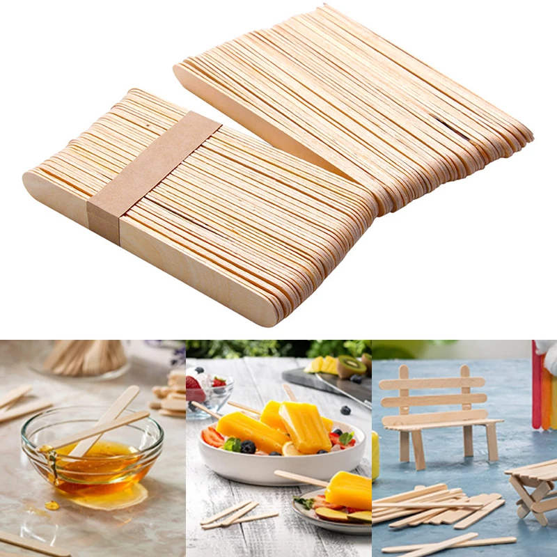 50/100pcs Ice Cream Sticks Wooden Popsicle Sticks Hand Crafts DIY Wooden Decoration