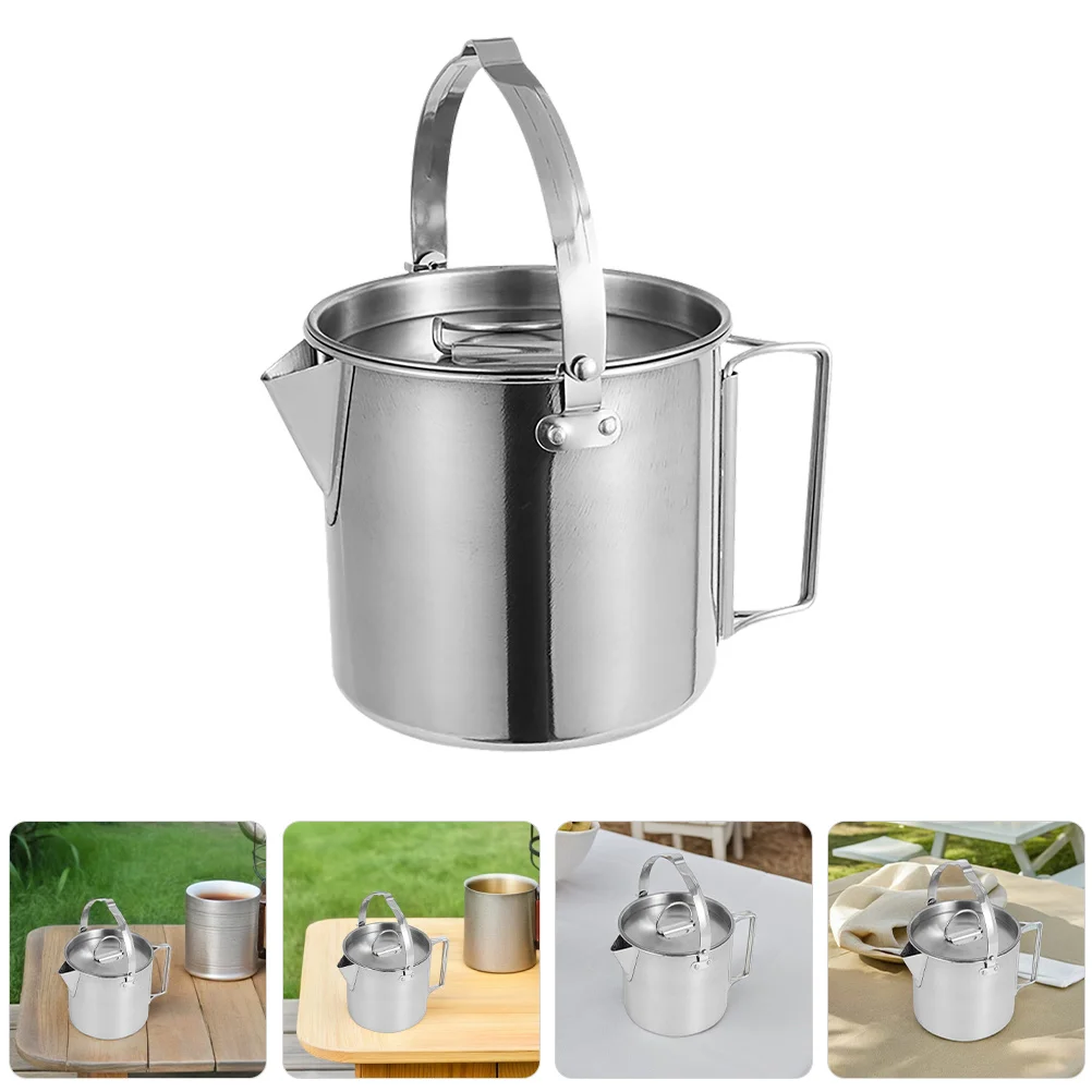 

Stainless Steel Camping Kettle Portable Lightweight Hiking Tea Kettle 1.2L Coffee Pot Fast Heating Outdoor Water Boiler Travel