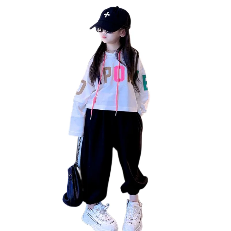 Girls Sweatshirts +Pants Kids Suits 2PCS/Set 2023 Letters Spring Autumn Cotton Outfits Teenagers Children Clothing