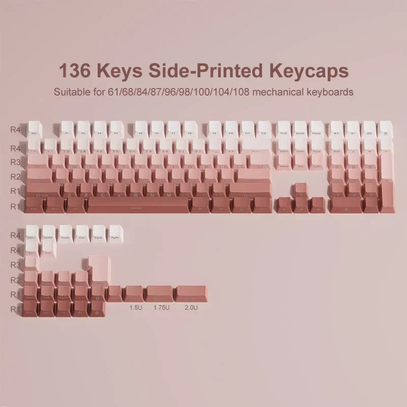 

PBT Keycaps - Side Print Keycap Set, Double Shot Shine Through Custom Keycaps, Pink Gradient Keycaps Cherry Profile 136 Keys