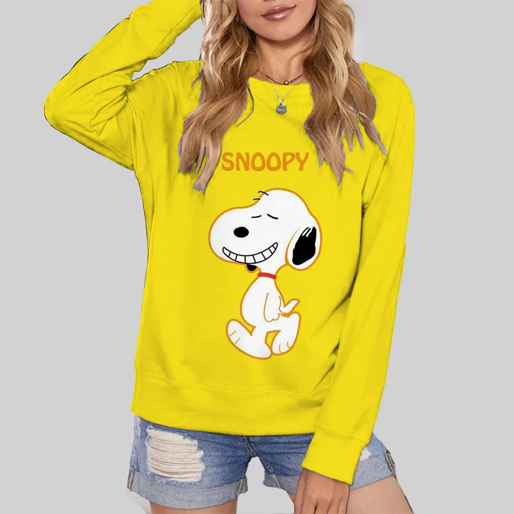 Street Casual Womens Sweatshirt Snoopy cartoon Print Hoodies Loose Soft Pullovers Crewneck Fleece Clothes