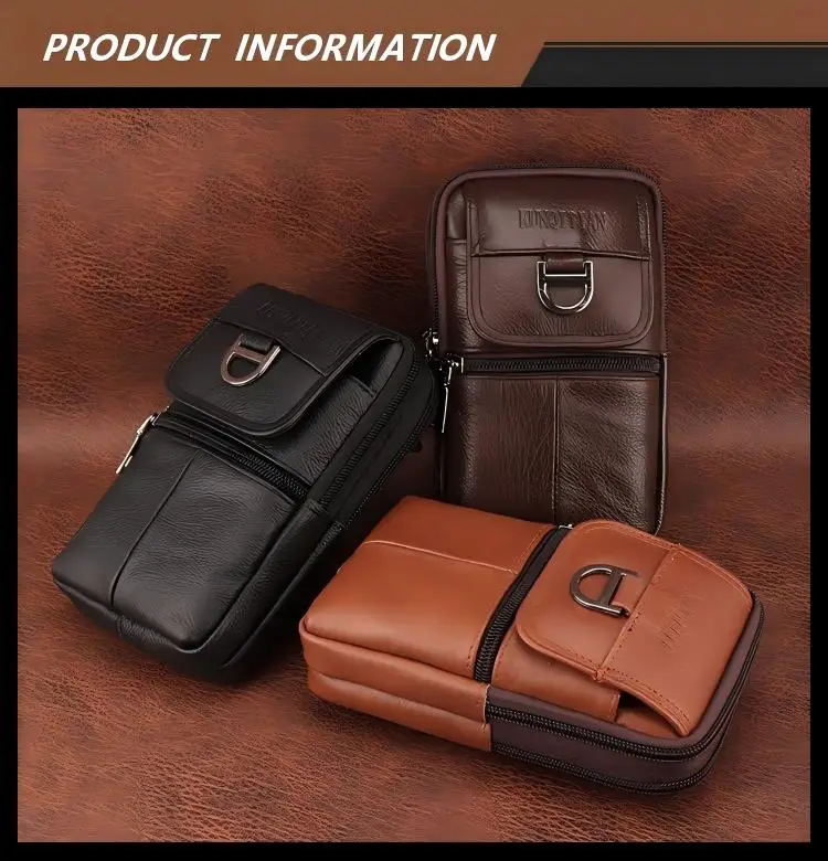 Herren-Leder-Gürteltasche - Große Kapazität Handy-Gürteltasche - Outdoor-Arbeitsrucksack, Sport-Wandertasche Tragbare Umhängetasche – Detail 2