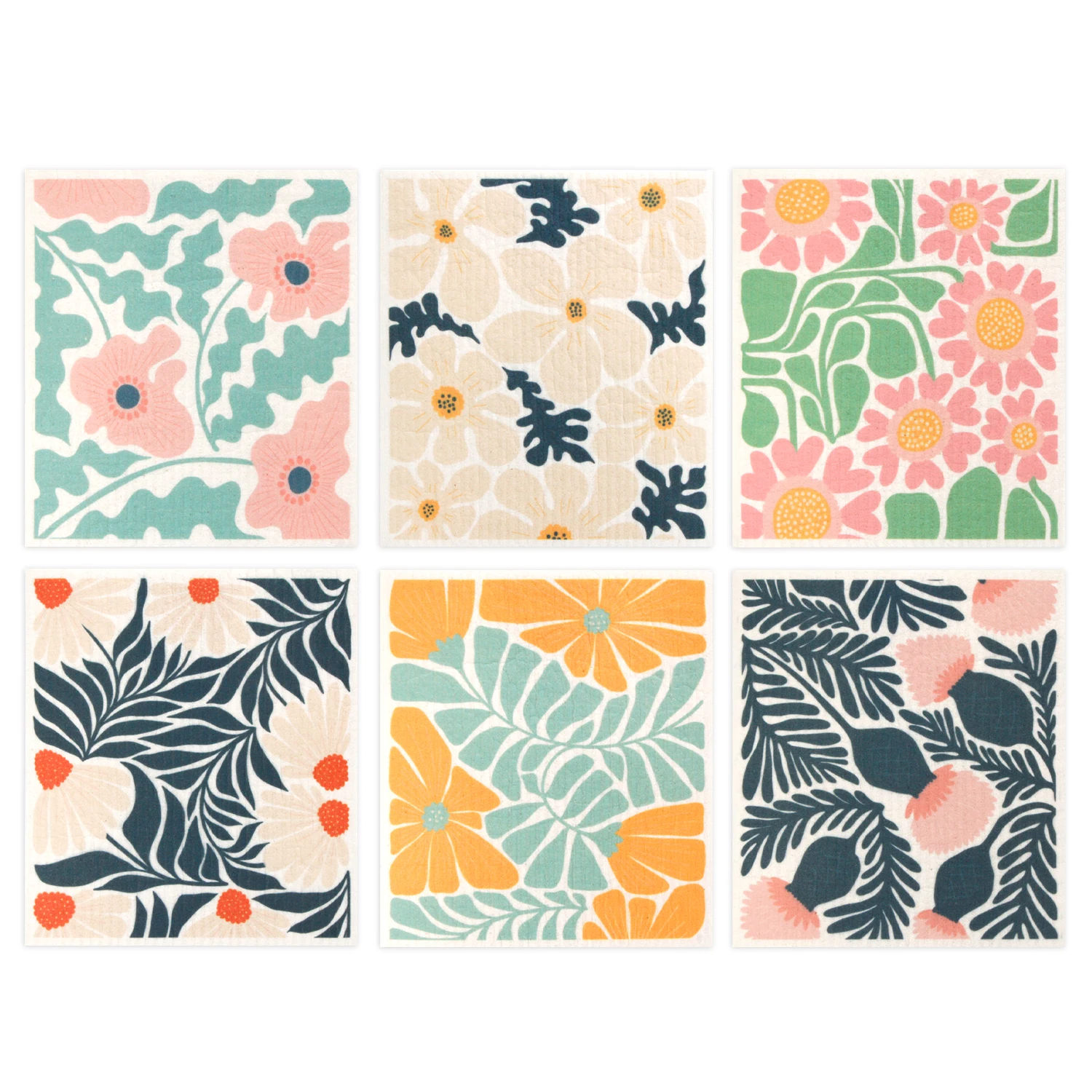 6 Pieces Swedish Kitchen Dishcloths Abstract Flower pattern wedish Reusable Absorbent Sponge Cloths Dish