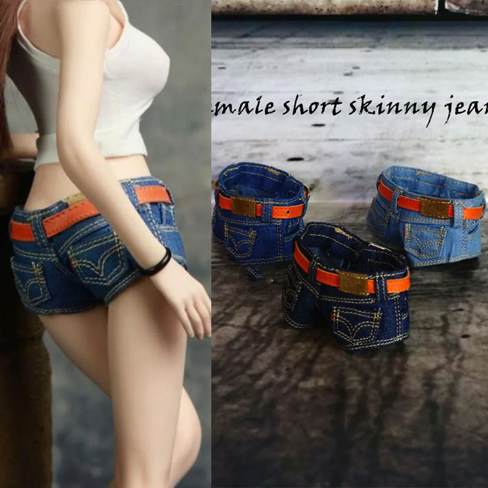 In Stock CF002 1/6 Scale Female Ultrashort Low Waist Skinny Jeans Denim Short Jeans for 12 Inches Woman Soldier Action Figures