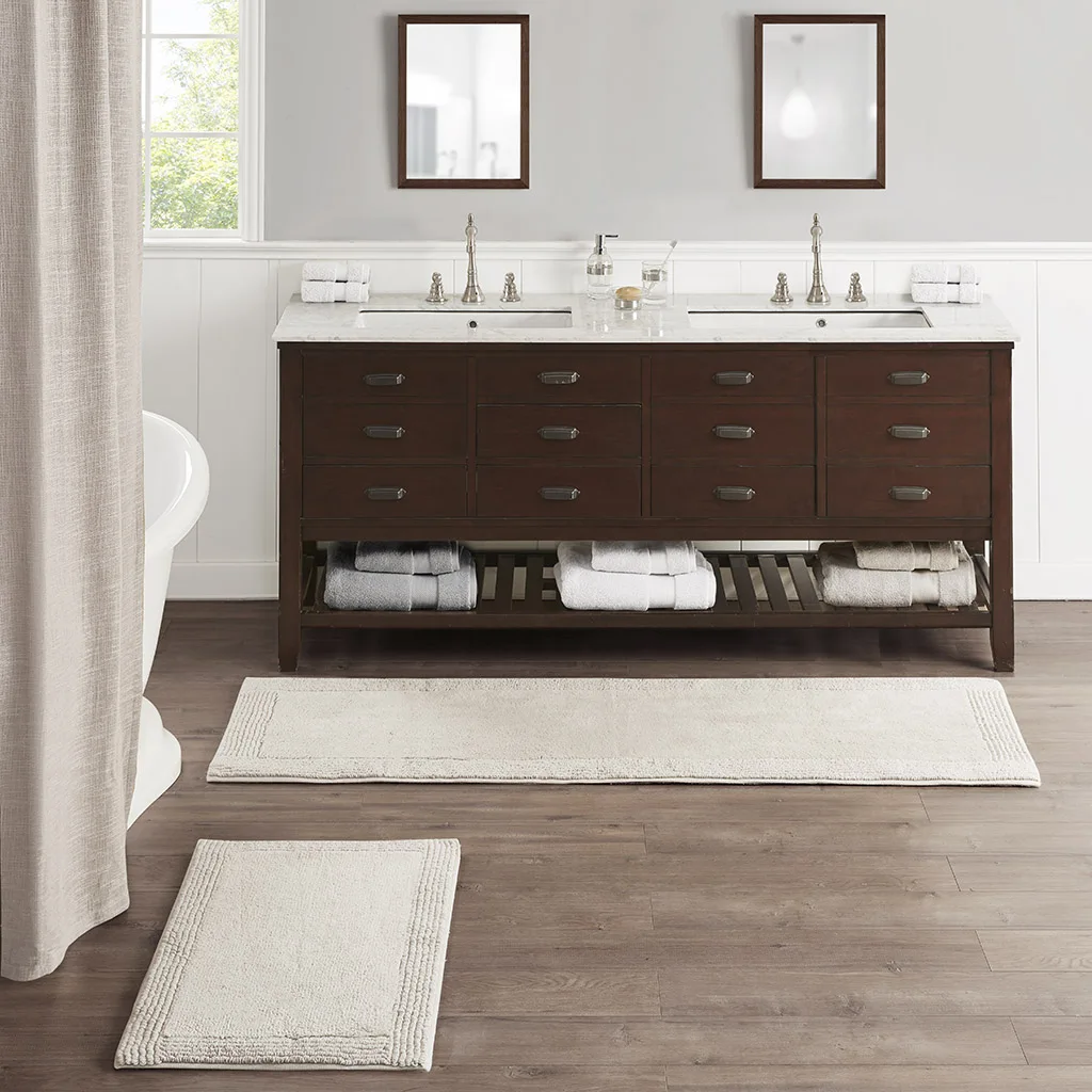 

Natural Bathroom Rug 100% Cotton Tufted 3000 GSM Reversible Bath Rug 21x34",24x72" Soft Cotton Bath Mats