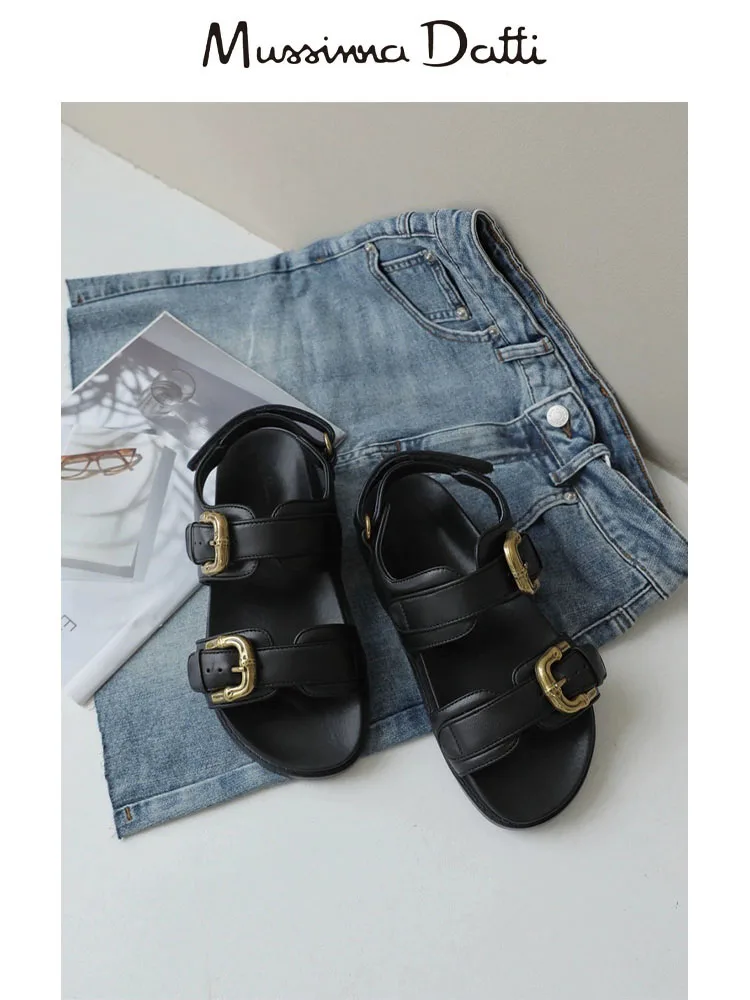 Murrinna Daffi 2024 Spring Summer Women Fashion Genuine Leather Thick Sole Roman Sandals Female Casual Beach Flat Shoes