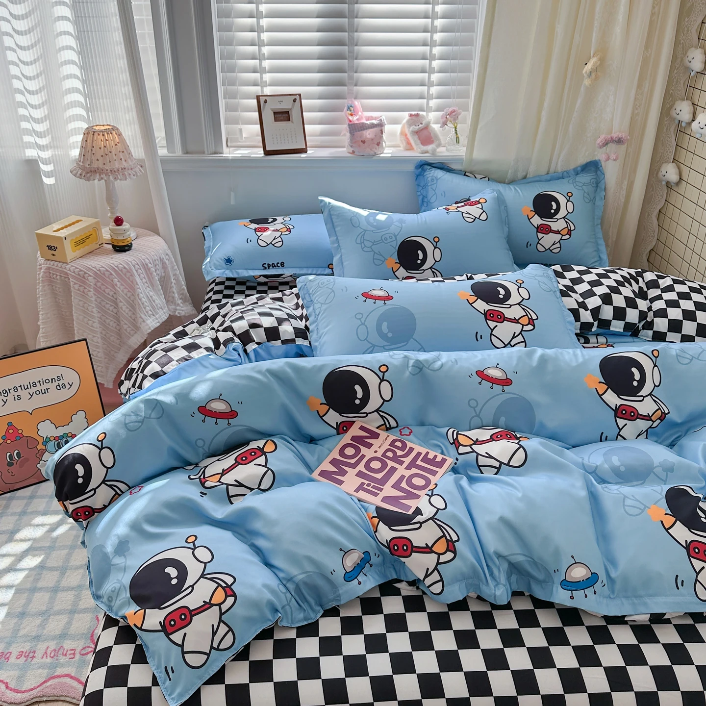 Astronaut Print Bedding Set Single/Queen/King Size Bed Sheet Set for Kids Skin-friendly Beddings постельное белье