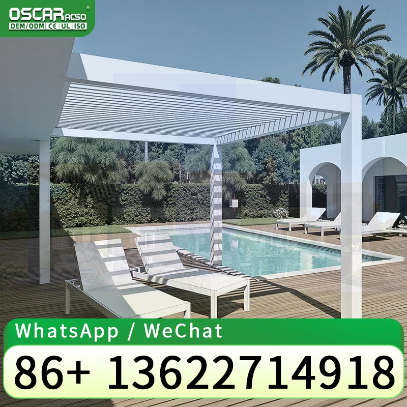 Outdoor Aluminium Wall Mounted Waterproof Louvered Motorized Roof Cover for Summerhouses Pergola Gazebo pergola