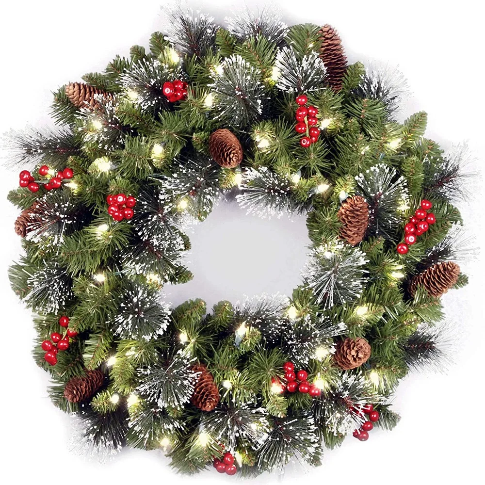 Outdoor&Indoor Christmas Decoration Wholesale Pine Needle Xmas Garland Green Christmas Wreath for Home Front Door