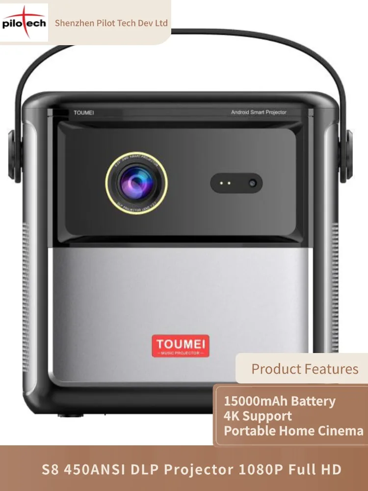 

Мини-проектор S8, 450Ansi 1080P, аккумулятор 15000 мАч, Android 11, Wi-Fi/Bluetooth, домашний кинотеатр