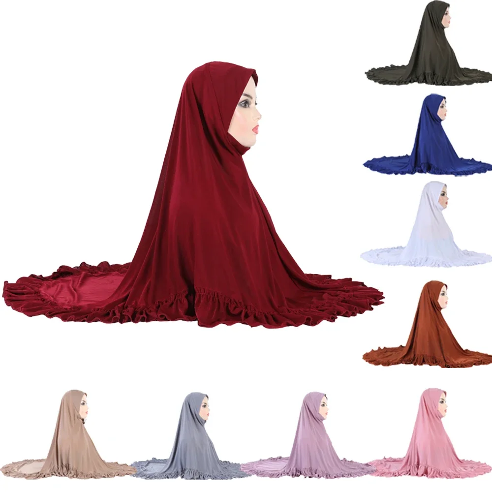 

High Quality Muslim One Piece AI Amira Hijab Ruffles Pull On Islamic Scarf Head Wrap Instant Headscarf Prayer Hijabs Headwear