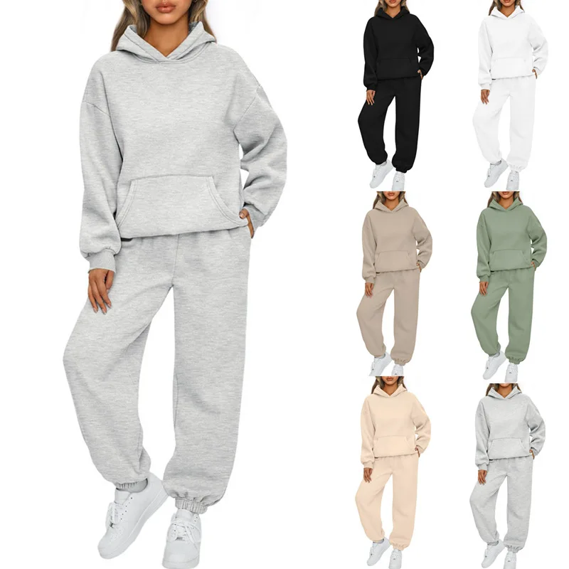 

Europe and the United States foreign trade autumn and winter new women's two-piece casual hoodie sportswear pants suit