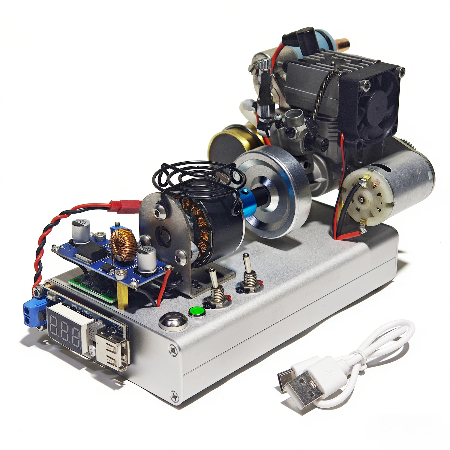 12 Stage Methanol Metal Engine Converted Into A Generator Miniatura 12V Motor with USB Output Starter Base Generator Model