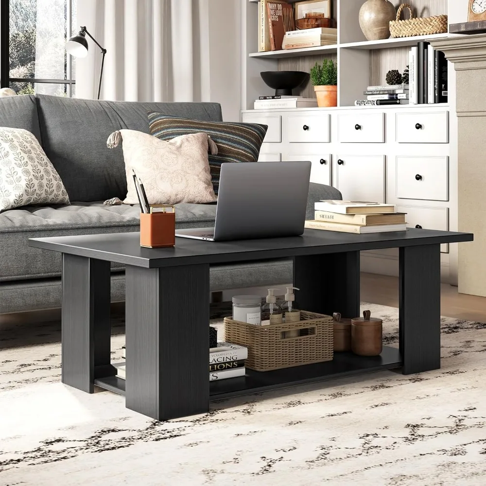 Modern Rectangular 2-Tier Coffee Table 5 Wooden Support Legs For Living Room Decor Home Furniture Daily Use Functional Piece