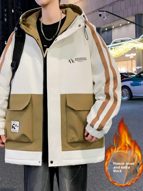 

Осенне-зимняя утепленная куртка с капюшоном на флисовой подкладке для подростков, ветрозащитная, повседневная, из полиэстера, на молнии