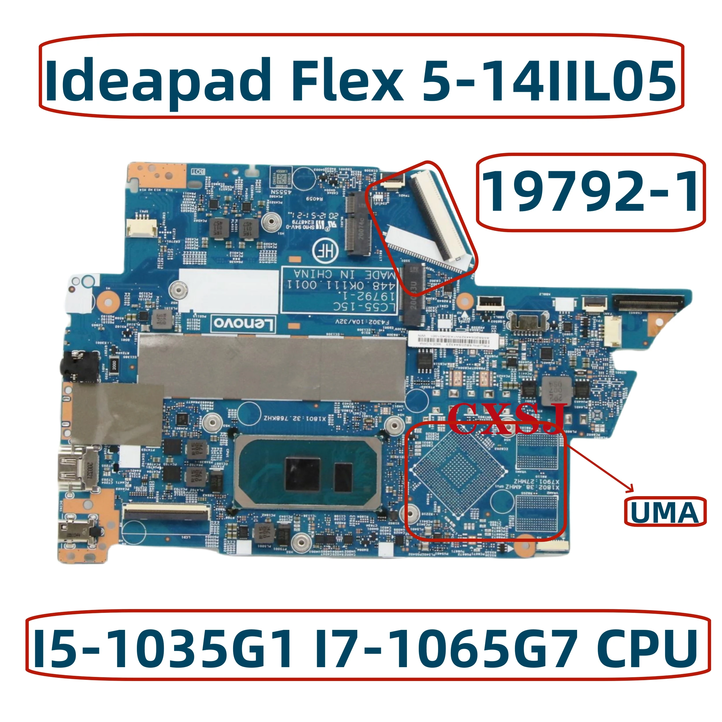 

For Lenovo Ideapad Flex 5-14IIL05 Laptop Motherboard with I3-1005G1 I5-1035G1 i7-1065G7 CPU 4/8GB RAM 19792-1 Mainboard UMA